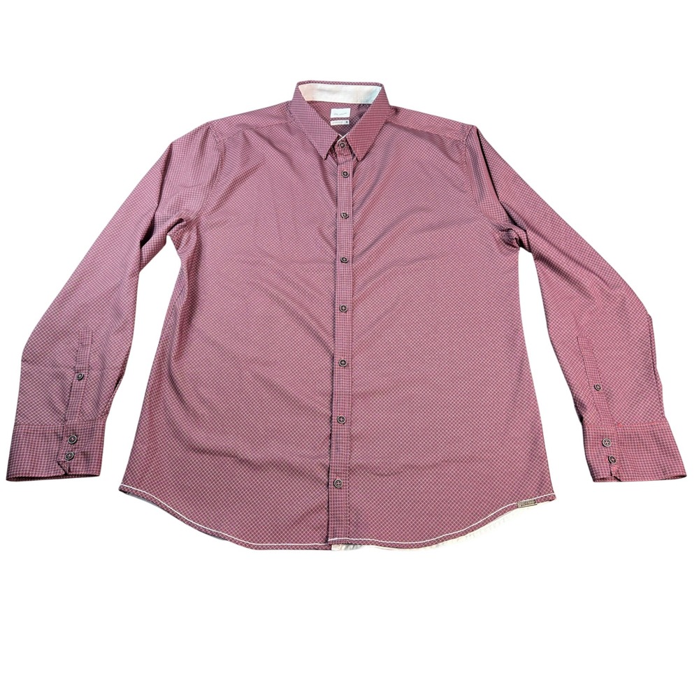 J.B. Holt Men's Burgundy Geometric Print Long Sleeve Button Down Shirt Large